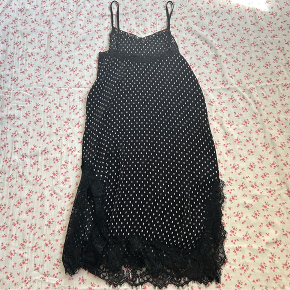 🌷 Free People Margot 2fer Black and White Polka Dot Slip Dress - Picture 2 of 8